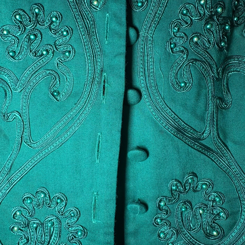 Vintage Marie St Claire Emerald Green Beaded Soutache Evening Jacket Womens 12 - Picture 8 of 10